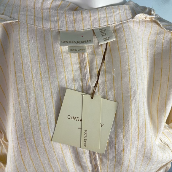 Cynthia Rowley Sz Small 100% Linen Blazer Jacket Ivory Yellow Stripe Lightweight - Picture 13 of 16
